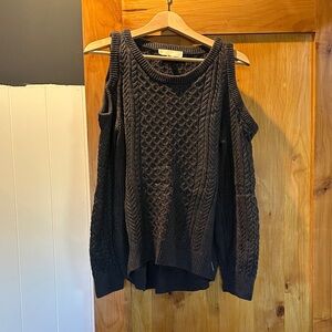 Women's Michael Kors Dark Gray Cold Shoulder Cable Knit Sweater